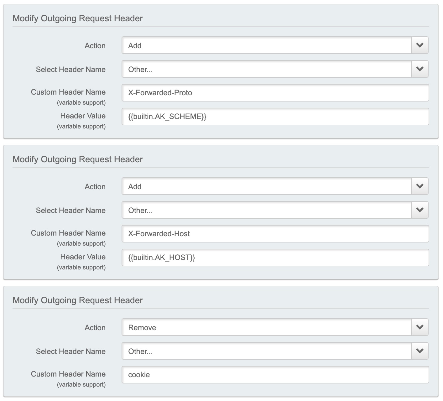 Property Manager Rules to remove outgoing request headers and cookies