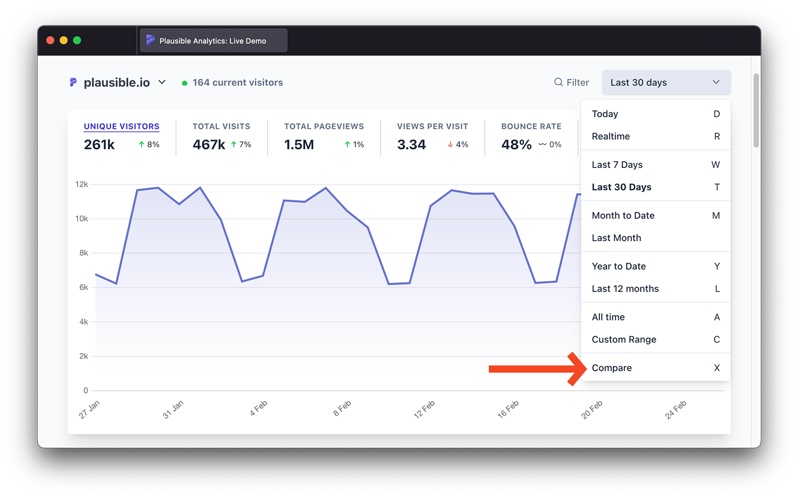 Date picker for the compare feature