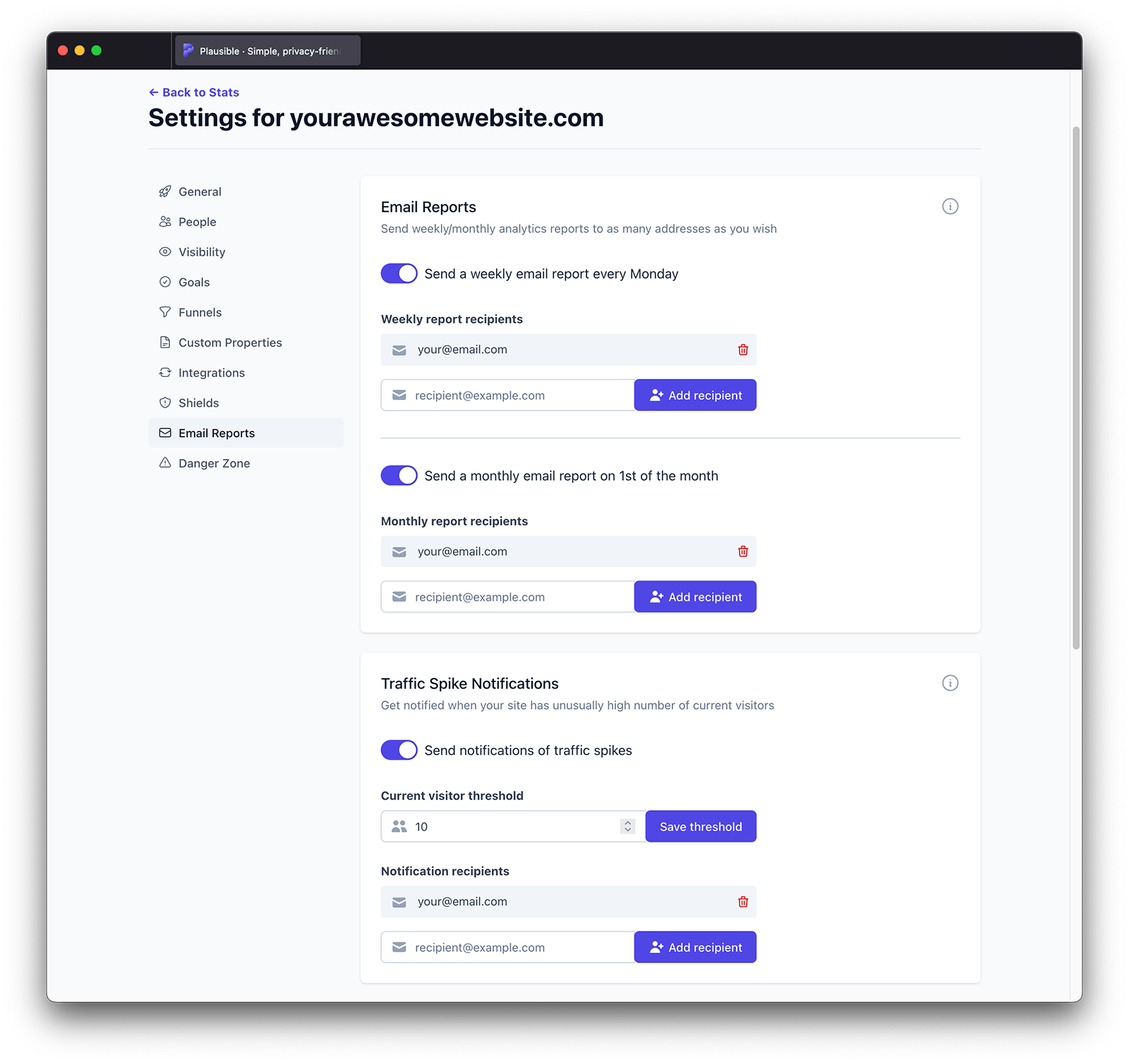 Set reports to be sent via email