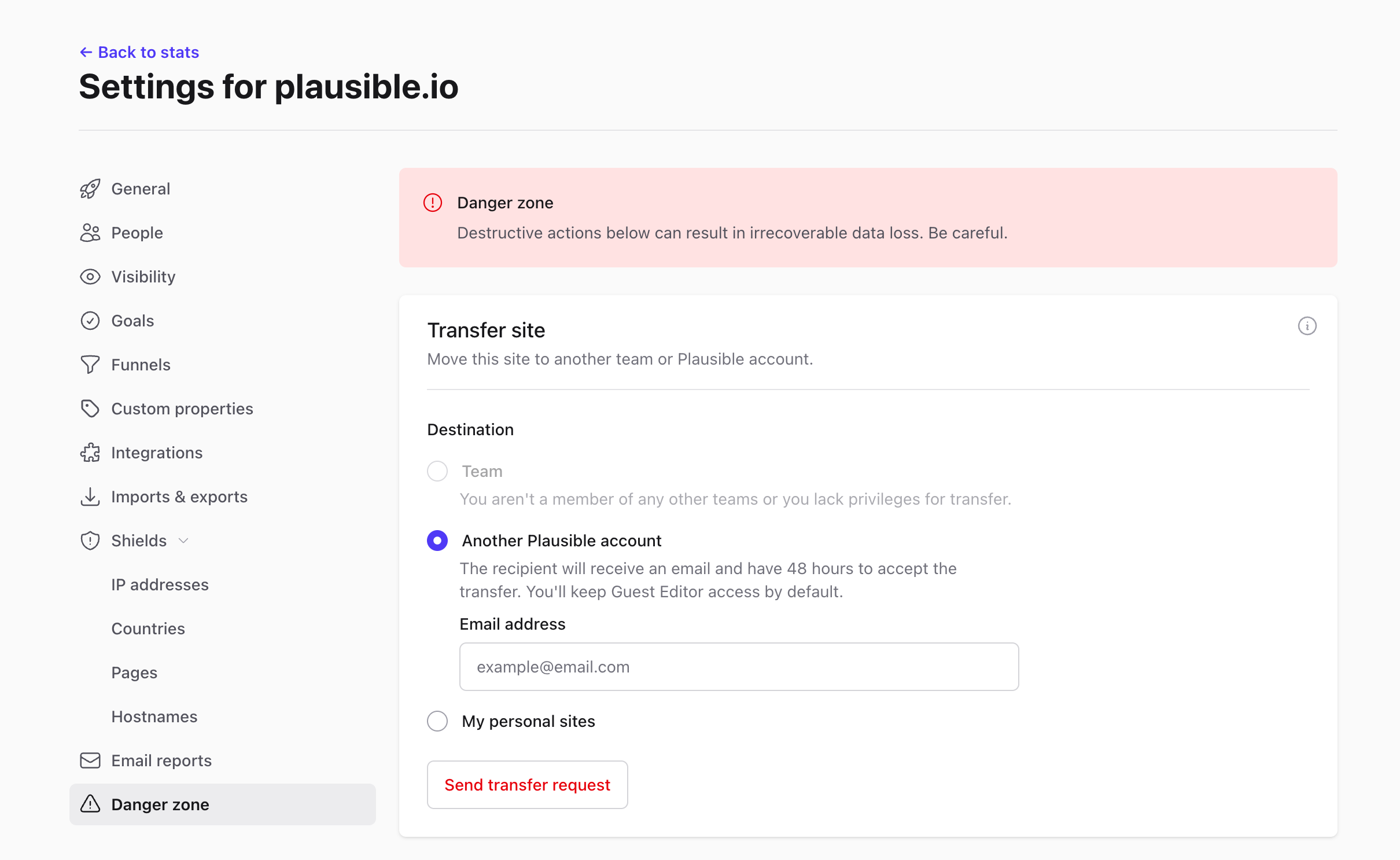Transfer ownership of a site to a team