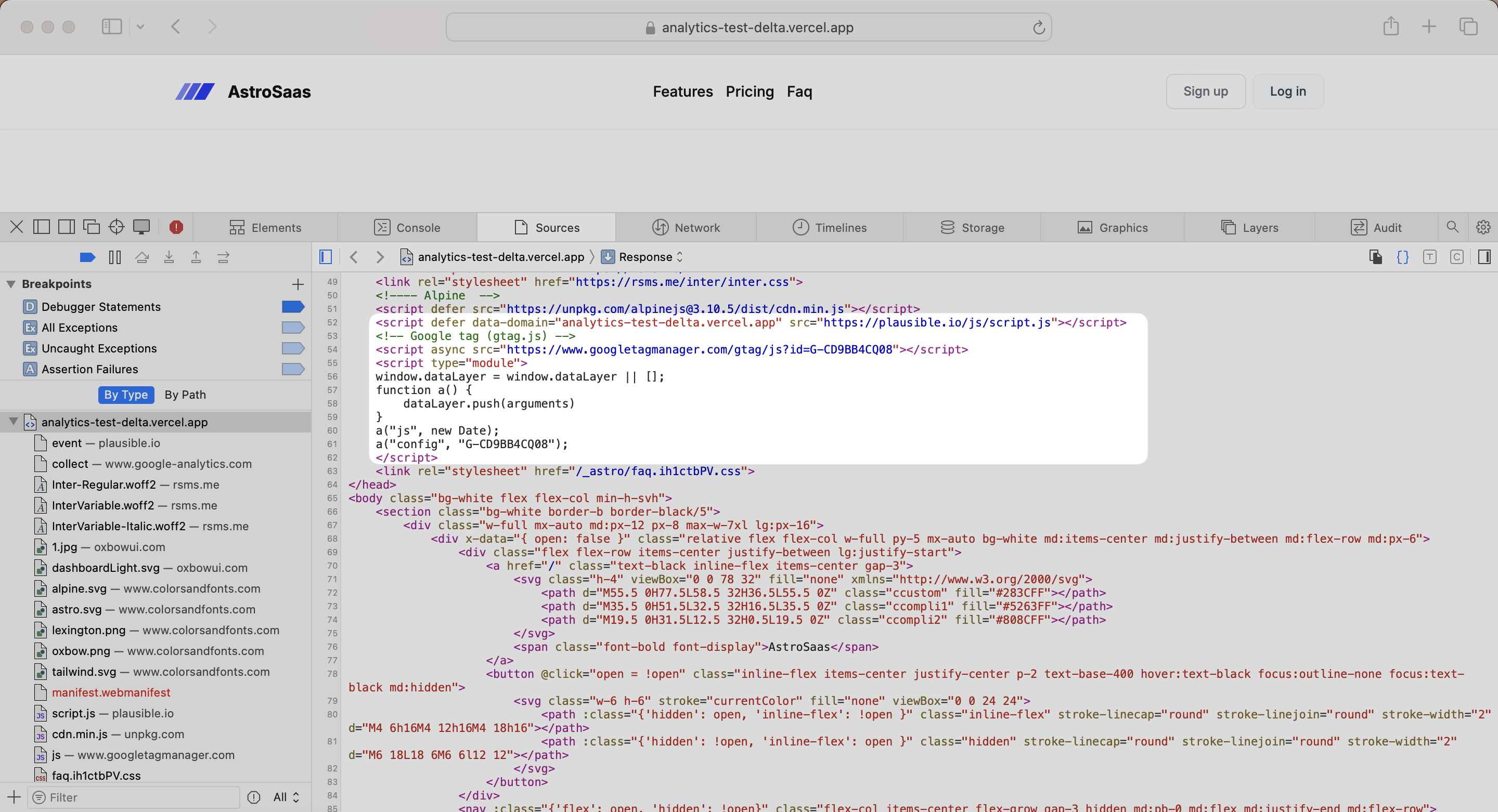 analytics-test-site-page-source