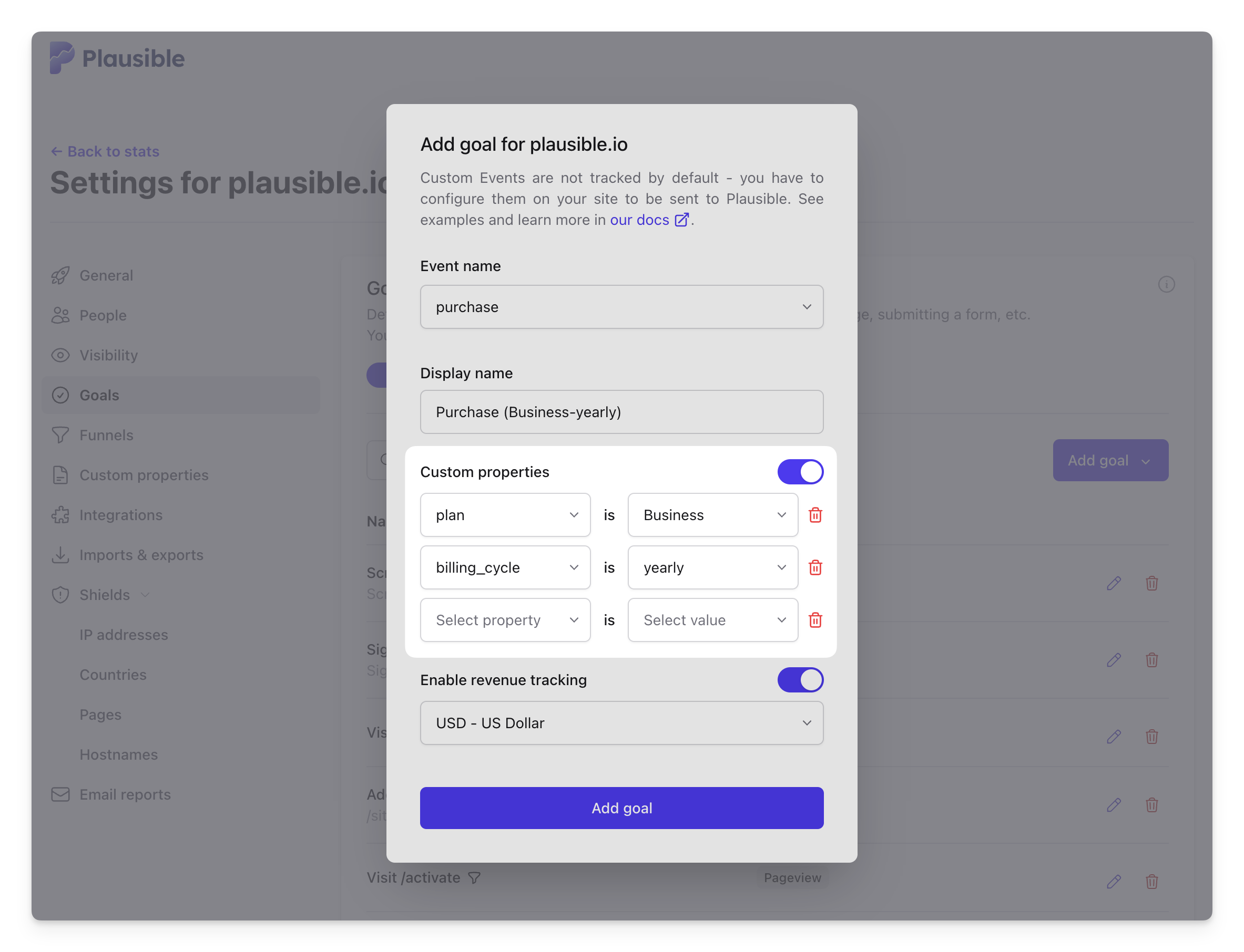goals with custom properties in plausible analytics goals with custom properties in plausible analytics