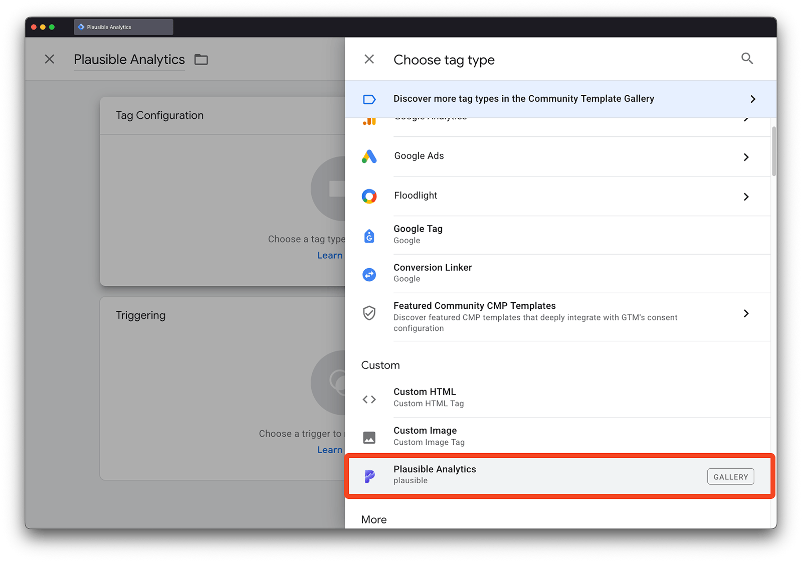 Plausible GTM Template New Tag Template