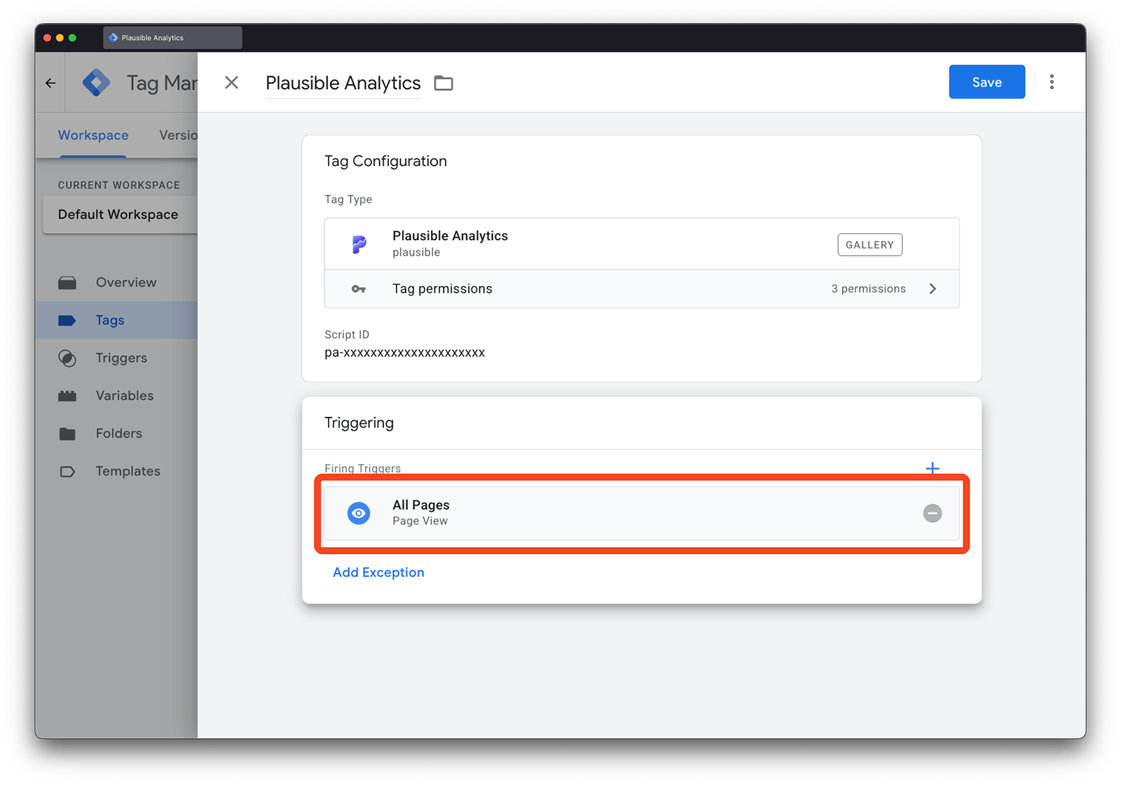 Plausible GTM Template New Tag Trigger